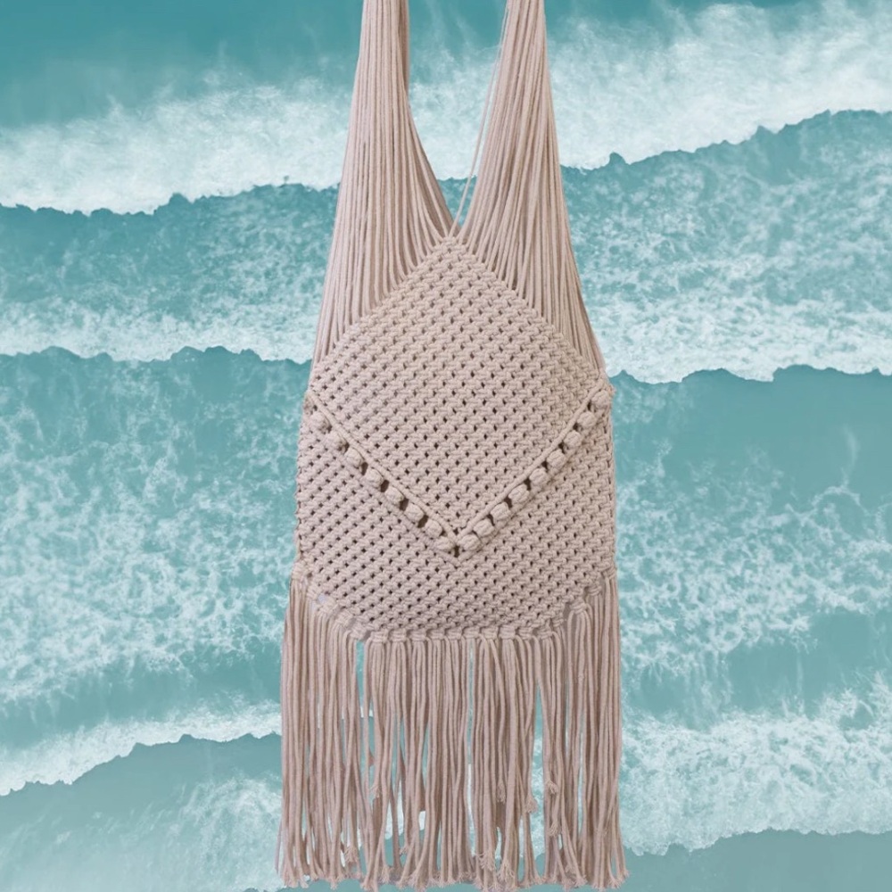 Magid Natural Cotton Macrame Fringe Shoulder Bag - Picture 10 of 10